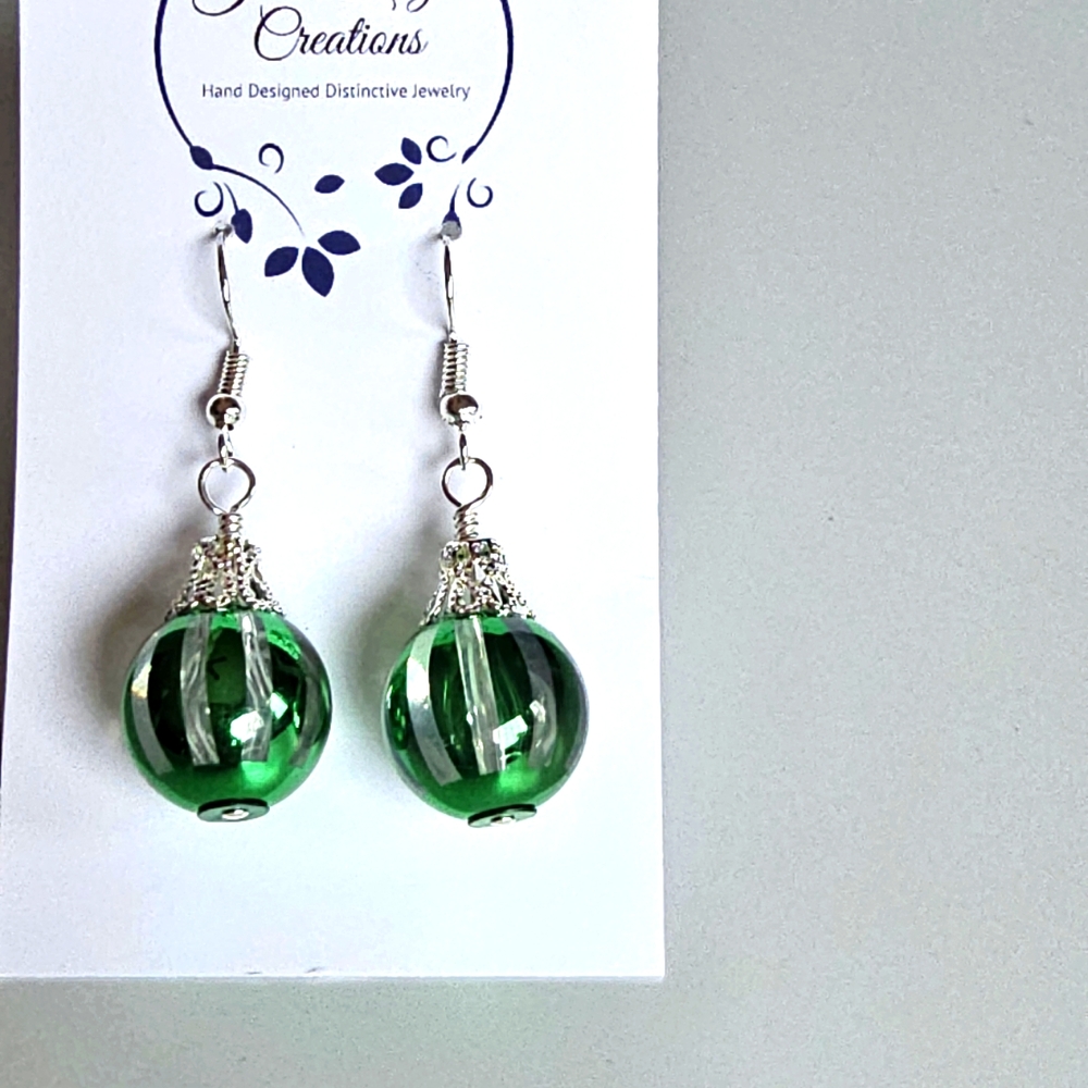 Green Christmas Light Bulb Crystal Dangle Pierced Earrings with Silver T…
